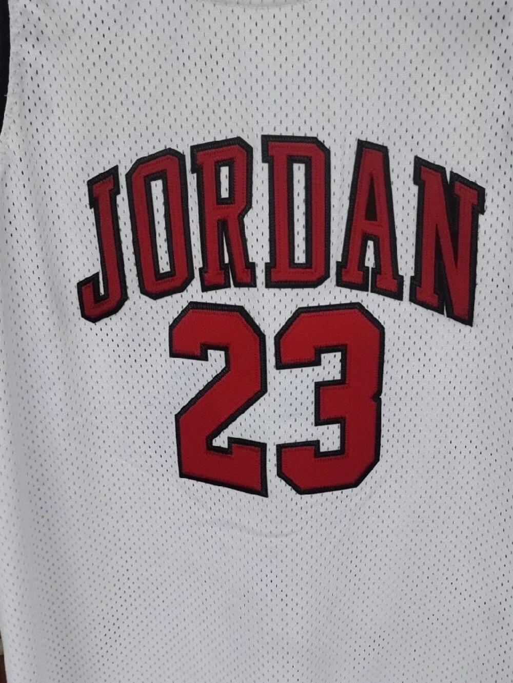 Jordan White Mesh Basketball Jersey with Red Accents